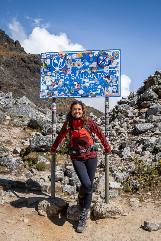 Jasmine at the sign of Salkantay pass
