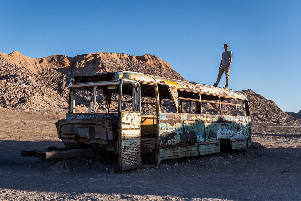 Robin on top of the Magic Bus in the Atacama Desert