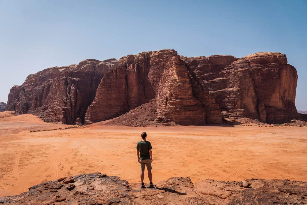 View of a high cliff in the Wadi Rum desert