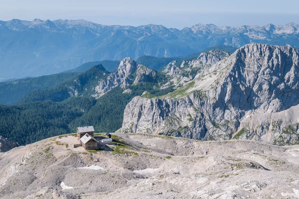 Mountain hut Triglavski dom na Kredarici at the foot of Mount Triglav
